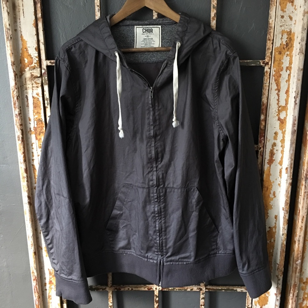 Chor Hooded Zip Front Gray Jacket Size XXL